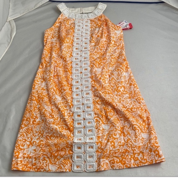 Lilly Pulitzer Jubilee Angie Harmon collab orange and white print beaded dress - Picture 10 of 10